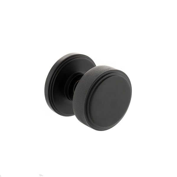 Millhouse Brass Harrison Brass Knurled Mortice Knob on Concealed Fix Rose - Matt Black - Default