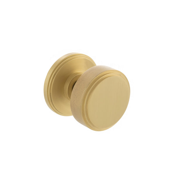Millhouse Brass Harrison Solid Brass Knurled Mortice Door Knob on Concealed Fix Rose - Satin Brass - Default