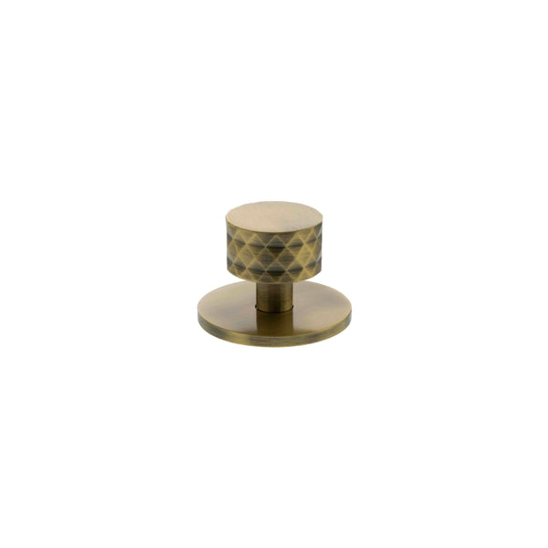Millhouse Brass Chrysler Diamond Round Cabinet Knob Handle on Backplate by Atlantic Hardware