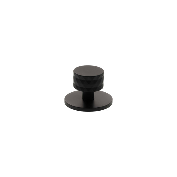 Millhouse Brass Chrysler Diamond Round Cabinet Knob Handle on Backplate by Atlantic Hardware