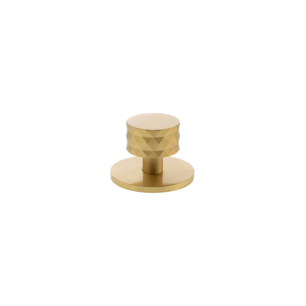 Millhouse Brass Chrysler Diamond Round Cabinet Knob Handle on Backplate by Atlantic Hardware