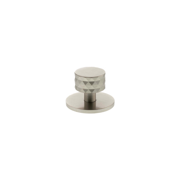 Millhouse Brass Chrysler Diamond Round Cabinet Knob Handle on Backplate by Atlantic Hardware
