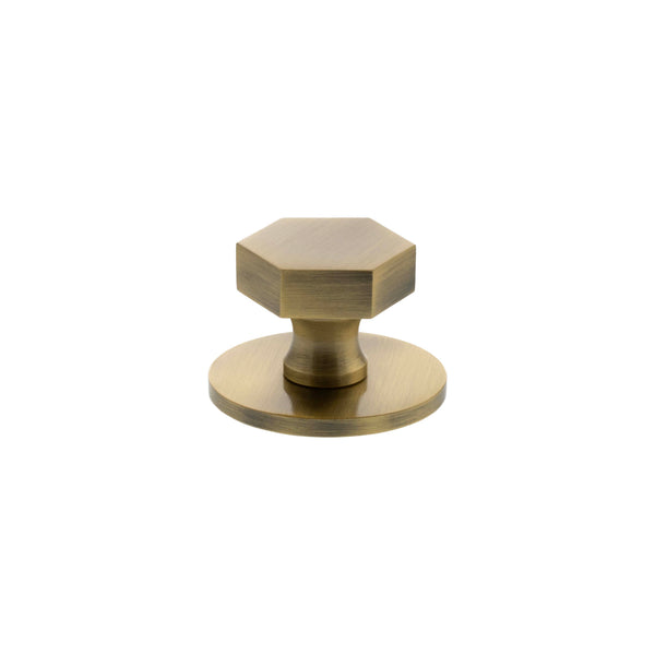 Millhouse Brass Pennington Hexagonal Cabinet Knob Handle on Backplate by Atlantic Hardware