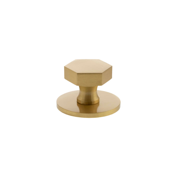 Millhouse Brass Pennington Hexagonal Cabinet Knob Handle on Backplate by Atlantic Hardware