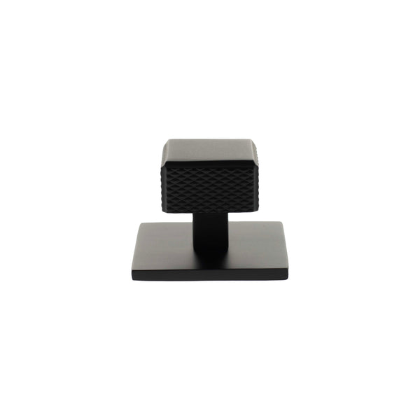 Millhouse Brass Eiffel Knurled Square Cabinet Knob Handle on Backplate by Atlantic Hardware