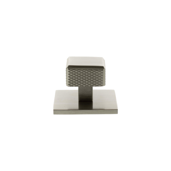 Millhouse Brass Eiffel Knurled Square Cabinet Knob Handle on Backplate by Atlantic Hardware