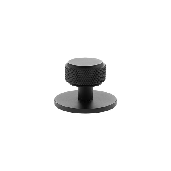 Millhouse Brass Eiffel Knurled Round Cabinet Knob Handle on Backplate by Atlantic Hardware