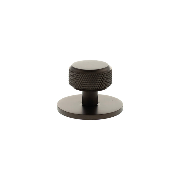 Millhouse Brass Eiffel Knurled Round Cabinet Knob Handle on Backplate by Atlantic Hardware