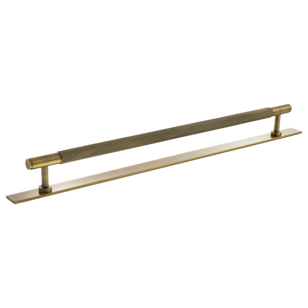 Millhouse Brass Eiffel Knurled T-Bar Cabinet Pull Handle on Backplate 320mm by Atlantic Hardware