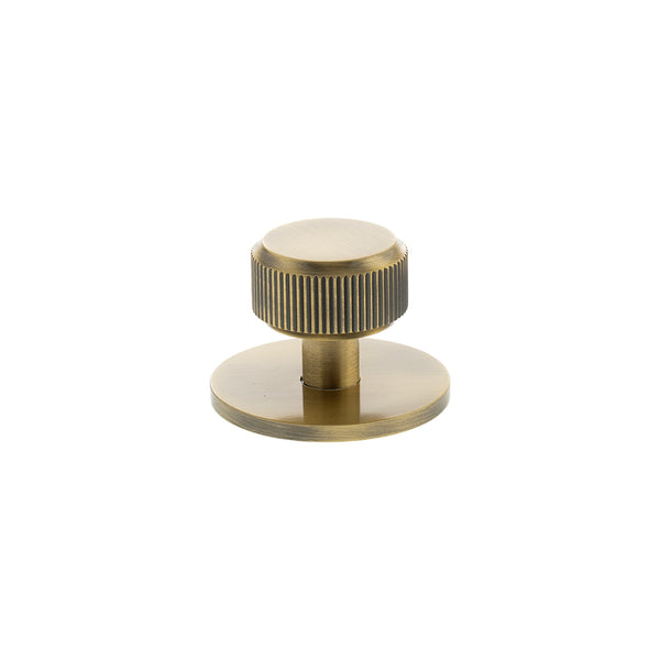 Millhouse Brass Battersea Linear Round Cabinet Knob Handle on Backplate by Atlantic Hardware