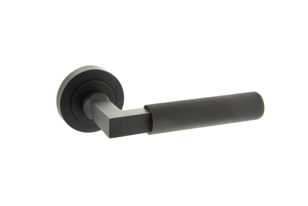 Millhouse Brass Cartwright Knurled Lever Door Handle on Round Rose by Atlantic Hardware