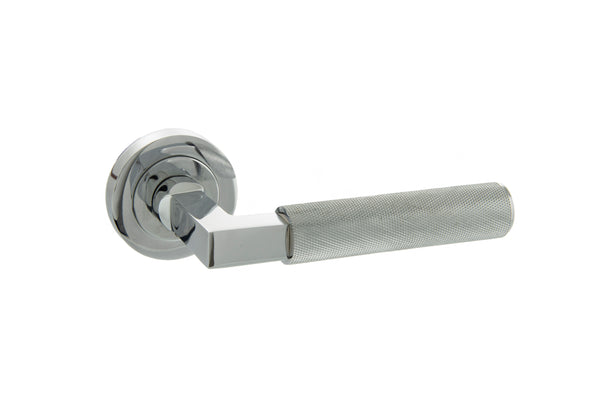 Millhouse Brass Cartwright Knurled Lever Door Handle on Round Rose by Atlantic Hardware