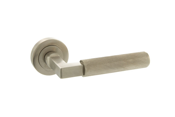 Millhouse Brass Cartwright Knurled Lever Door Handle on Round Rose by Atlantic Hardware