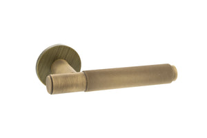 Millhouse Brass Crompton Knurled Lever Door Handle on 5mm Slimline Round Rose - Yester Bronze by Atlantic Hardware