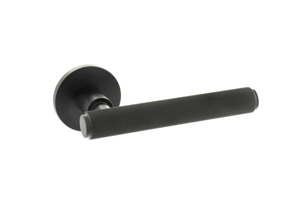 Millhouse Brass Stephenson Knurled Lever Door Handle on 5mm Slimline Round Rose by Atlantic Hardware