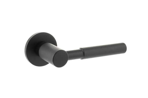 Millhouse Brass Mason Knurled Lever Door Handle on 5mm Slimline Round Rose by Atlantic Hardware