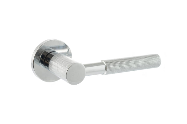 Millhouse Brass Mason Knurled Lever Door Handle on 5mm Slimline Round Rose by Atlantic Hardware