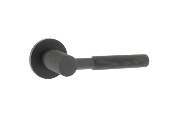 Millhouse Brass Mason Knurled Lever Door Handle on 5mm Slimline Round Rose by Atlantic Hardware