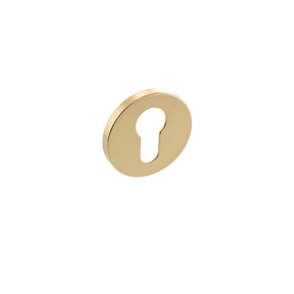 Millhouse Brass Euro Escutcheons on 5mm Slimline Round Rose by Atlantic Hardware