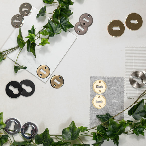 Millhouse Brass Key Escutcheons on 5mm Slimline Round Rose
