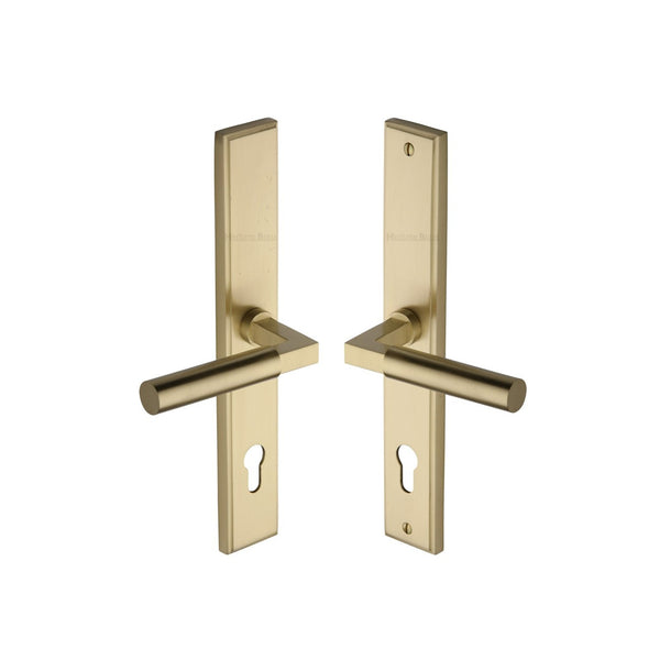 Bauhaus LH Door Handle on Plate by M Marcus - Heritage Brass