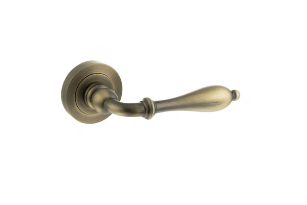 Old English Wrexham Lever Door Handle on Round Rose by Atlantic Hardware