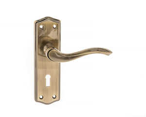 Old English Warwick Key Lever Door Handle on Backplate by Atlantic Hardware