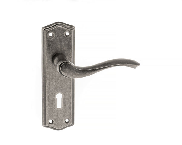 Old English Warwick Key Lever Door Handle on Backplate by Atlantic Hardware