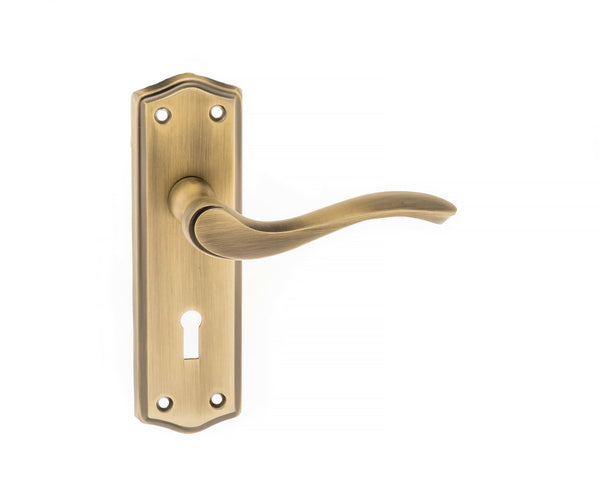 Old English Warwick Key Lever Door Handle on Backplate by Atlantic Hardware