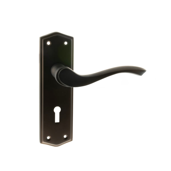 Old English Warwick Key Lever Door Handle on Backplate by Atlantic Hardware