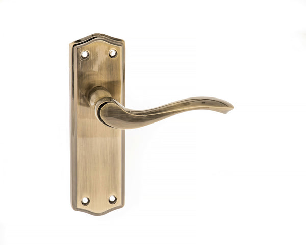 Old English Warwick Latch Lever Door Handle on Backplate by Atlantic Hardware