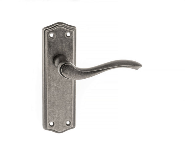 Old English Warwick Latch Lever Door Handle on Backplate by Atlantic Hardware