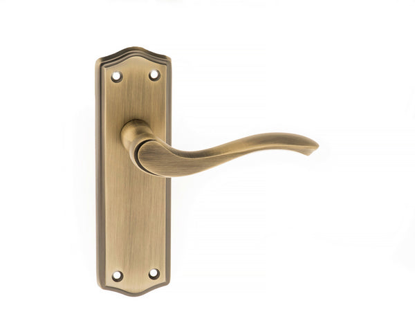 Old English Warwick Latch Lever Door Handle on Backplate by Atlantic Hardware