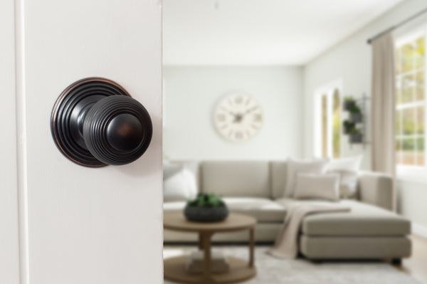 Old English Ripon Solid Brass Reeded Beehive Mortice Door Knob on Concealed Fix Rose - additional image