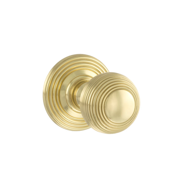Old English Ripon Solid Brass Reeded Beehive Mortice Door Knob on Concealed Fix Rose