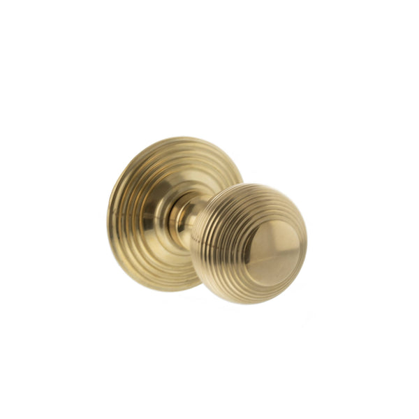 Old English Ripon Solid Brass Reeded Mortice Knob on Concealed Fix Rose
