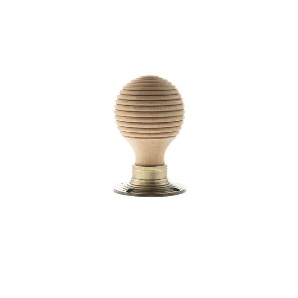 Old English Bridlington Wood Reeded Beehive Door Knob on Face Fix Rose - additional image