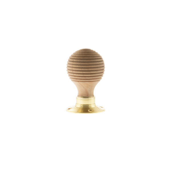 Old English Bridlington Wood Reeded Beehive Door Knob on Face Fix Rose - additional image