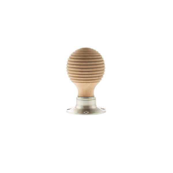 Old English Bridlington Wood Reeded Beehive Door Knob on Face Fix Rose - additional image