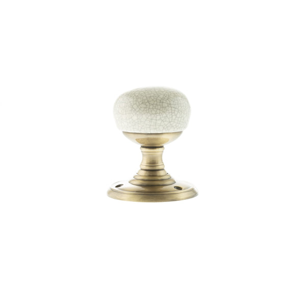 Old English Skipton Porcelain Cream Crackle Door Knob on Face Fix Rose - additional image