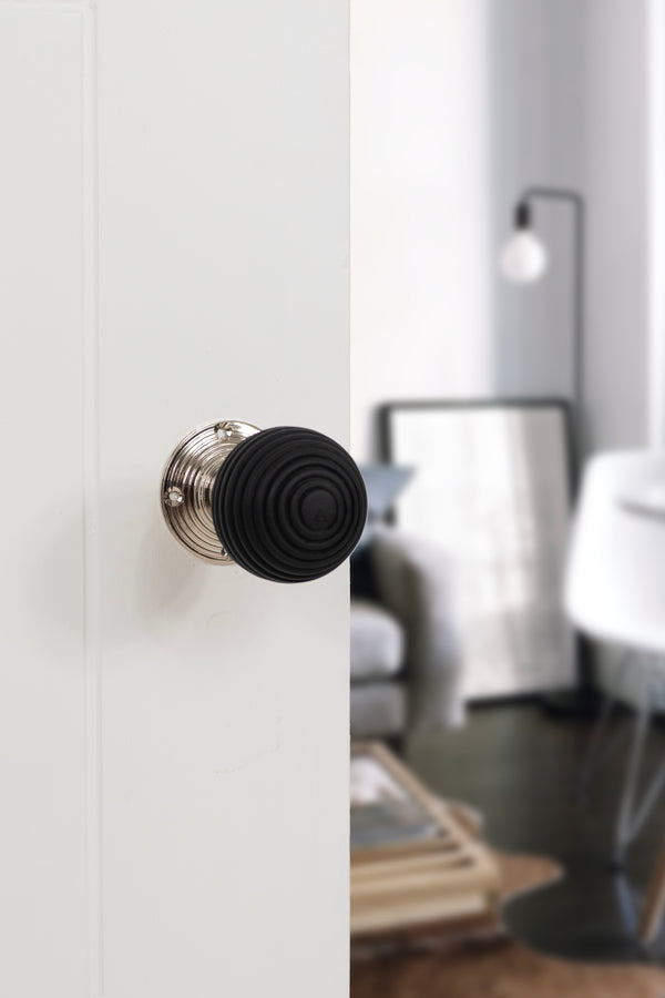 Old English Whitby Ebony Wood Reeded Beehive Mortice Knob on Face Fix Rose - additional image
