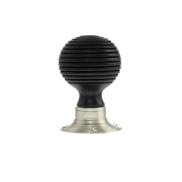 Old English Whitby Ebony Wood Reeded Beehive Mortice Knob on Face Fix Rose - additional image