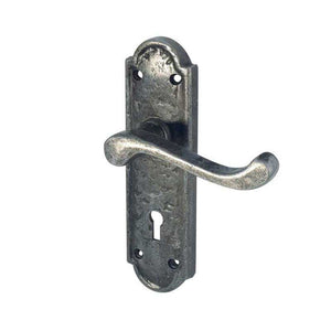 Frelan, Turnberry Suite Door Handle on Lockplate Pewter, Door Handles, Lever Handles On Lock Backplate