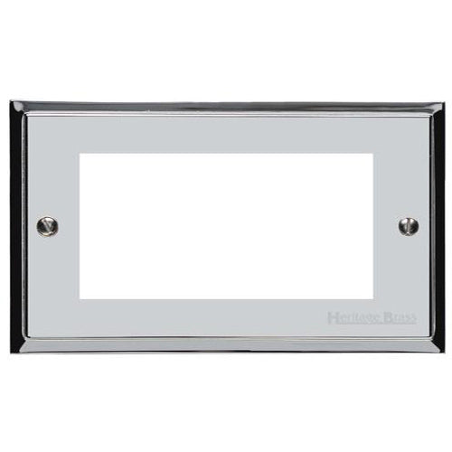 Elite Stepped Plate Range Polished Chrome Switches & Sockets, S02 - 4 Module Euro Plate by Heritage Brass By M-Marcus