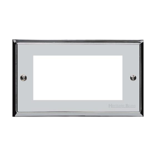 Elite Stepped Plate Range Polished Chrome Switches & Sockets, S02 - 4 Module Euro Plate by Heritage Brass By M-Marcus