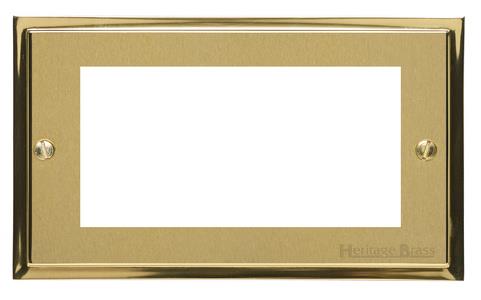 Heritage Brass Electrical, Elite Stepped Plate Range - Satin Brass - 4 Module Euro Plate, 4 Module Euro Plate, 4 Module Euro Plate, Euro Module Plates