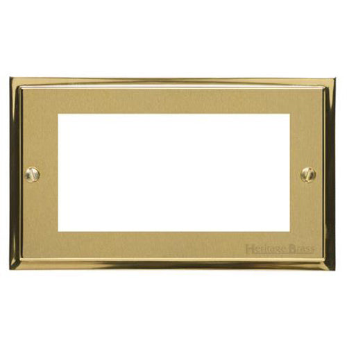 Elite Stepped Plate Range Satin Brass Switches & Sockets, S04 - 4 Module Euro Plate by Heritage Brass By M-Marcus