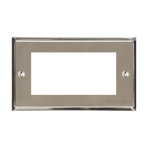 Elite Stepped Plate Range Satin Nickel Switches & Sockets, S05 - 4 Module Euro Plate by Heritage Brass By M-Marcus