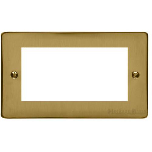 Elite Flat Plate Range Satin Brass Switches & Sockets, T04 - 4 Module Euro Plate by Heritage Brass By M-Marcus