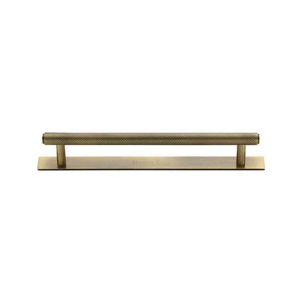 Knurled Cabinet Pull Handle with Plate by M Marcus - Heritage Brass